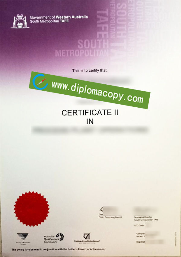 TAFE diploma, South Metropolitan TAFE certificate