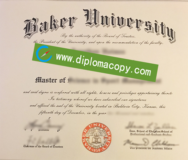 Baker University diploma, Baker University degree