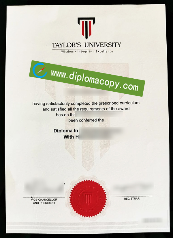 Taylor's University diploma, Taylor's University degree