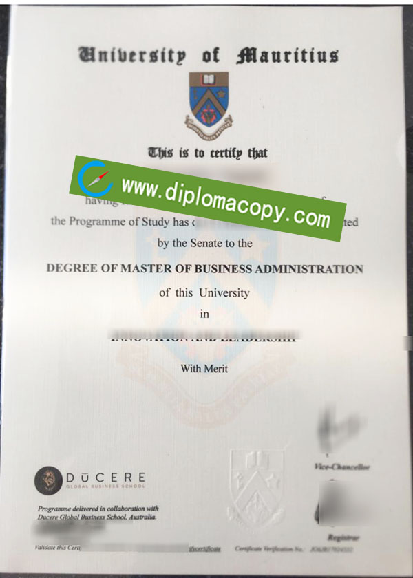 University of Mauritius diploma, University of Mauritius degree