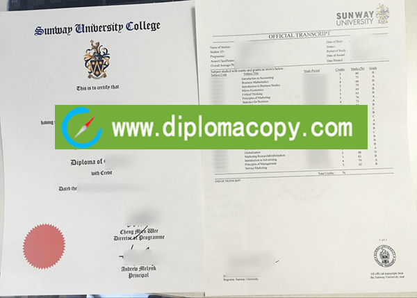 Sunway University fake diploma, Sunway college fake transcript