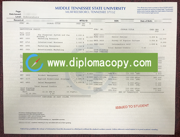 Take fake Middle Tennessee State University transcript