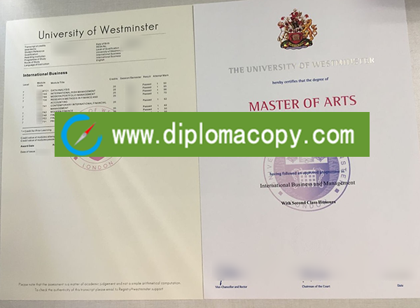 Buy University of Westminster fake diploma/ transcript