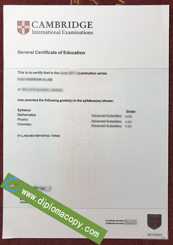 Cambridge GCE certificate