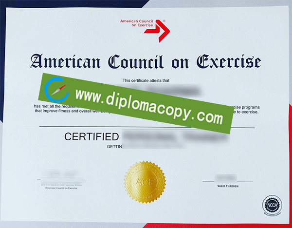  American Council on Exercise certificate, ACE fake certificate