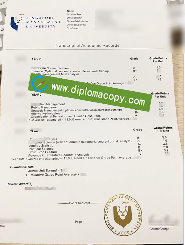 Singapore Management University transcript, SMU fake transcript
