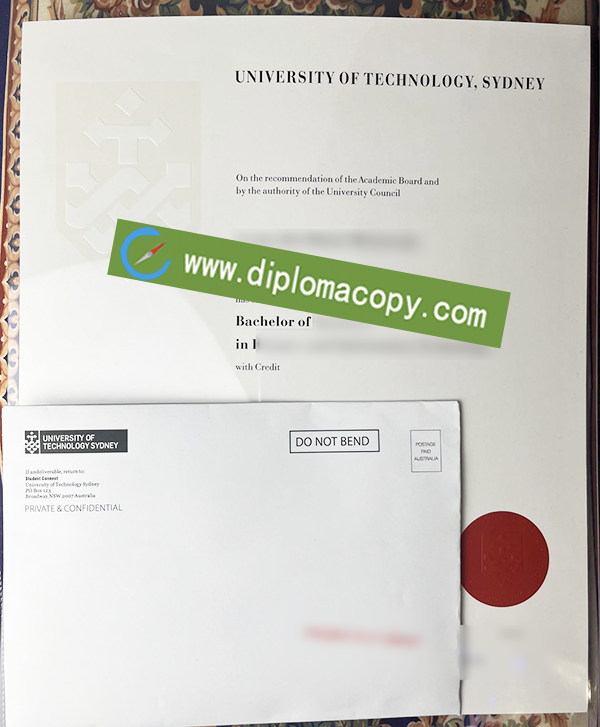 UTS fake diploma, University of Technology Sydney transcript envelope