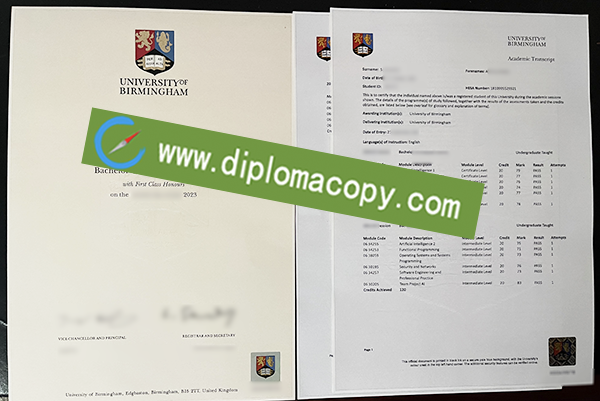 University of Birmingham diploma, University of Birmingham transcript