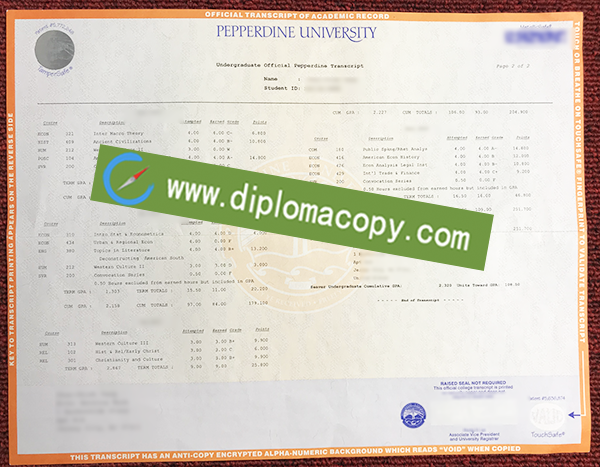 Pepperdine University transcript, fake Pepperdine University certificate