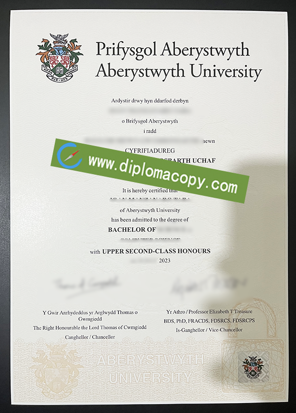 Aberystwyth University degree. Aberystwyth University certificate