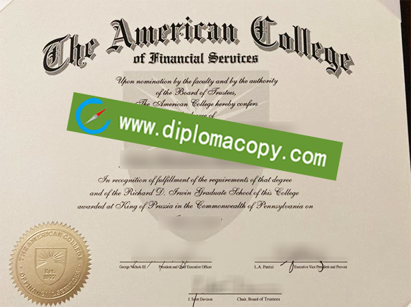 American College diploma, fake American College of Financial Services degree
