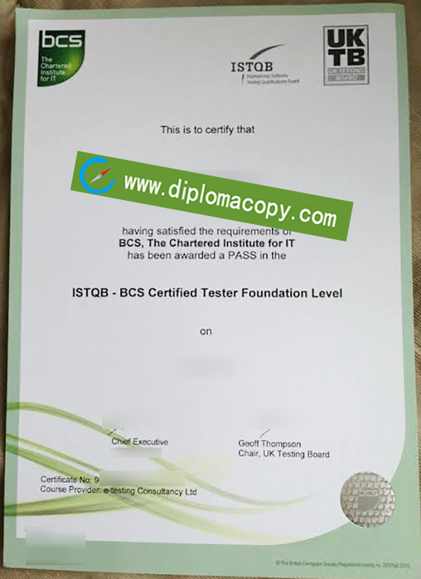 ISTQB fake diploma, BCS level certificate 