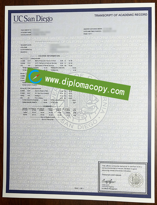 UC San Diego certificate, fake UCSD transcript